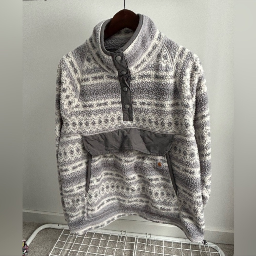 Carhartt Gray and Cream Teddy Jacket